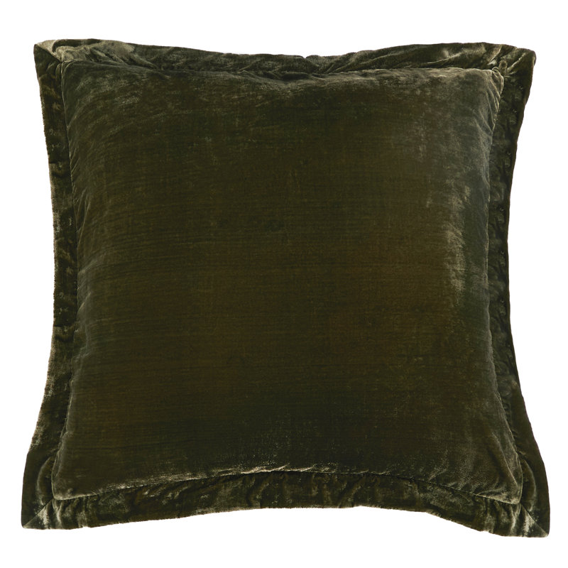 Stella Solid Color Quilted Faux Silk Velvet Romantic Western Decorative Pillow Sham, Fern Green