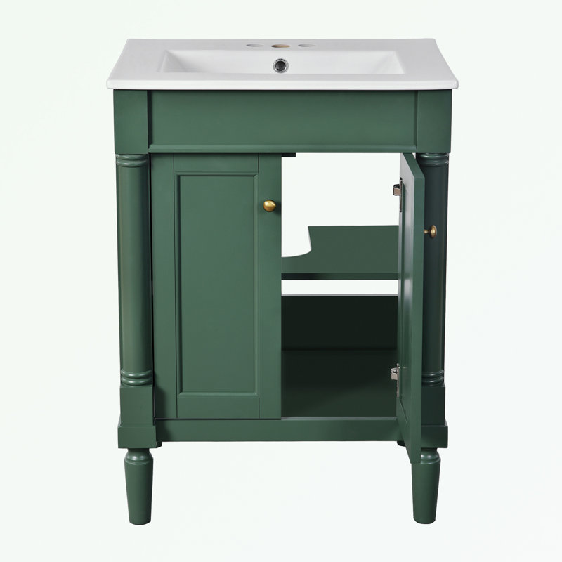 Pollark 24'' Single Bathroom Vanity with Top, Green, Silver