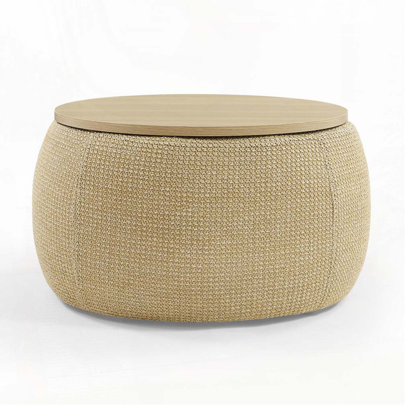 Round Storage Ottoman,Work as End table and Ottoman, Natural Plastic