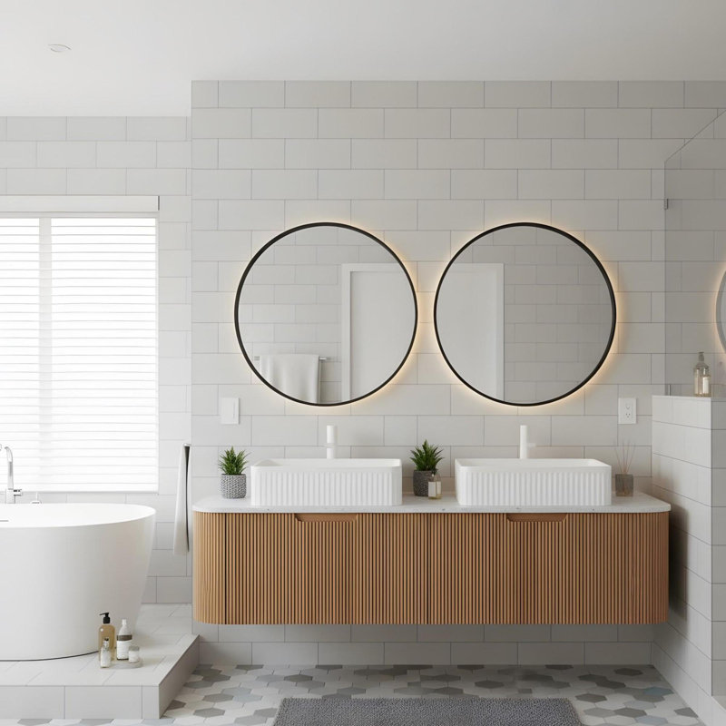 60" Wall Mounted Bathroom with 2 Rectangular Ceramic Basins and 2 Drawers