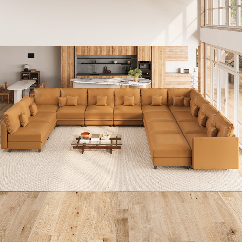 Canapé modulaire rembourré 14 pièces Zendajas, Brown Faux Leather