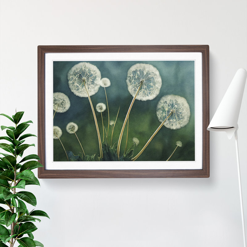 Watercolour Dandelions - Single Picture Frame Print, 46cm H x 64cm W x 2cm D, Walnut Framed