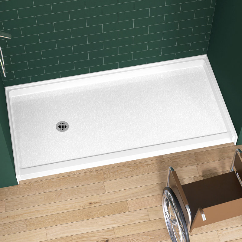 72" L x 36" W ADA Friendly Shower Pan Single Low Threshold Shower Base with Left Drain, Acrylic Slip-Resistant Shower Pan and Base, Glossy White Shower Tray with Drain Assembly, Integrated 3-Sided Tile Flange Shower Base for 3-Wall Alcove Installation