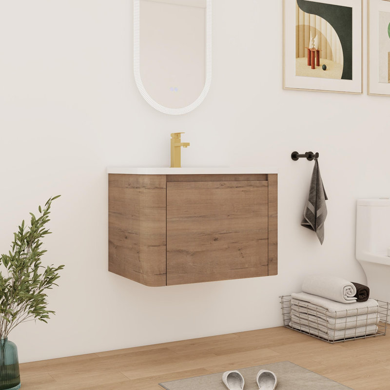 Meuble-lavabo simple 28 po avec comptoir en céramique 28 po, 28", Imitation chêne