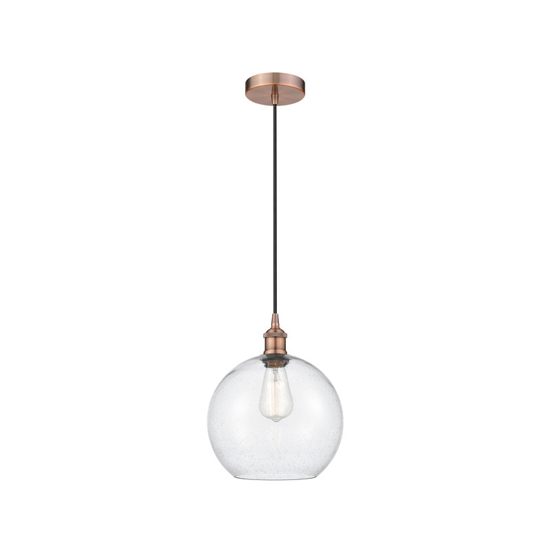 Luminaire suspendu simple à 1 lumière Ralph, Transparent, H 8,88 po x l 6 po x P 6 po, Cuivre antique