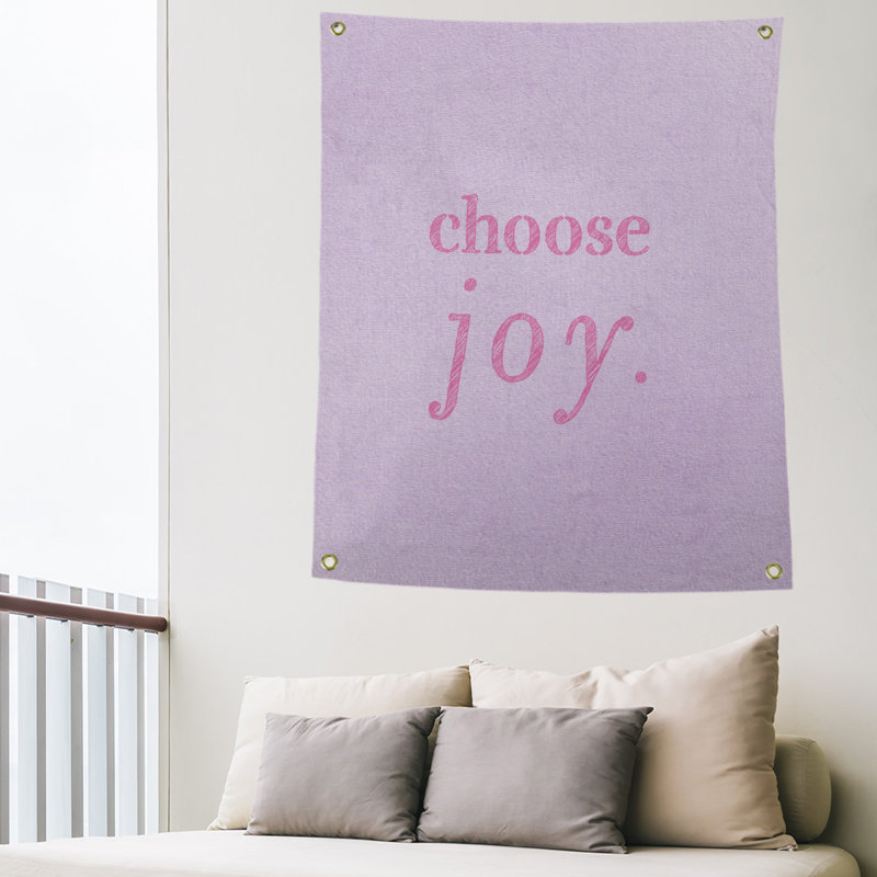 Tapisserie de polyester, choisir la joie citation, H 36 po x l 26 po, Mauve / Rose