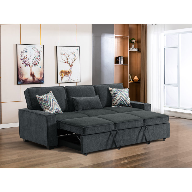 Canapé-lit à accoudoirs carrés 89,5 po Chenille, Gris chenille