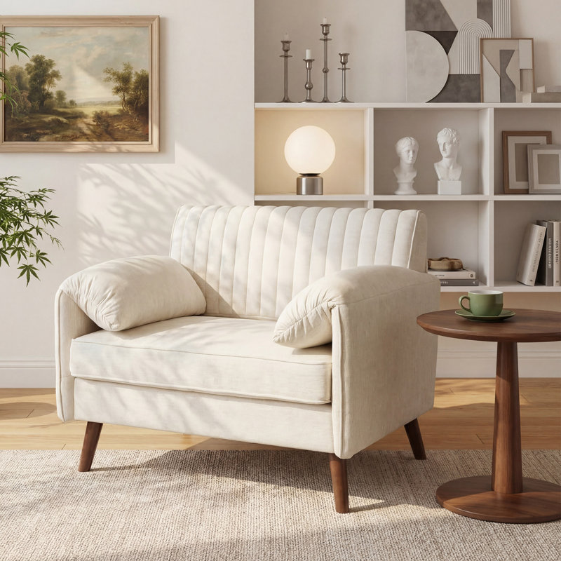  Oversized Accent Chair, 43.3" Modern Piping Single Armchair With 37.8" Seat, Quilting Backrest, Padded Arms, Wood Legs For Living Room