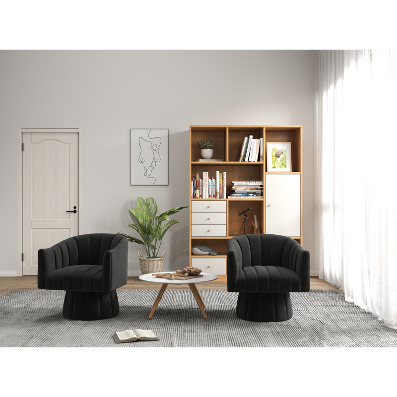 Izabell Velvet Swivel Barrel Chair, Izabell Black Velvet