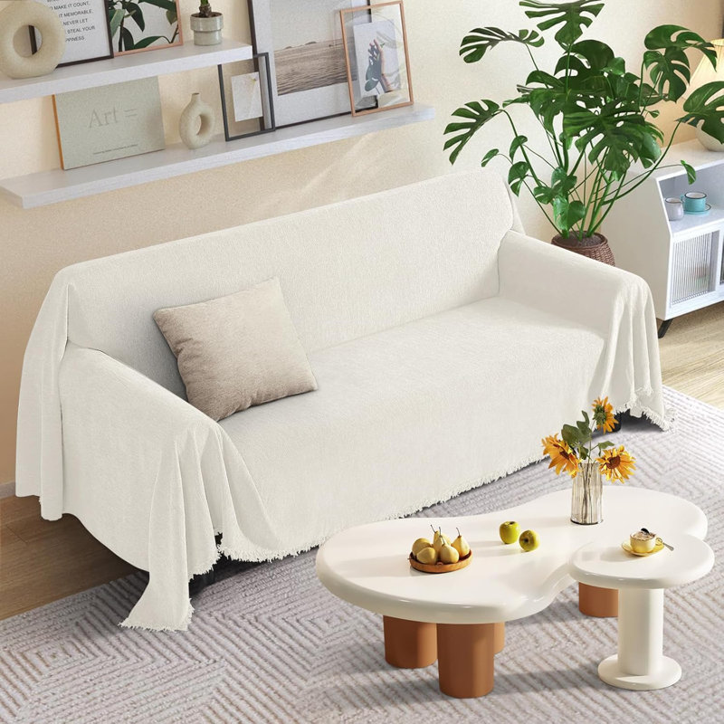 Housse de protection pour canapé à 2 coussins lavables, H 0,5 po x l 102 po x P 71 po, Tissu crème
