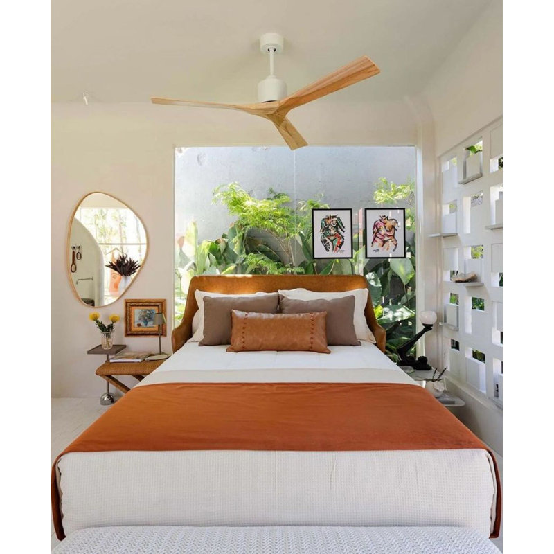 Nan Ceiling Fan In Textured Blades, Matte White, Light Maple Tone, 52"