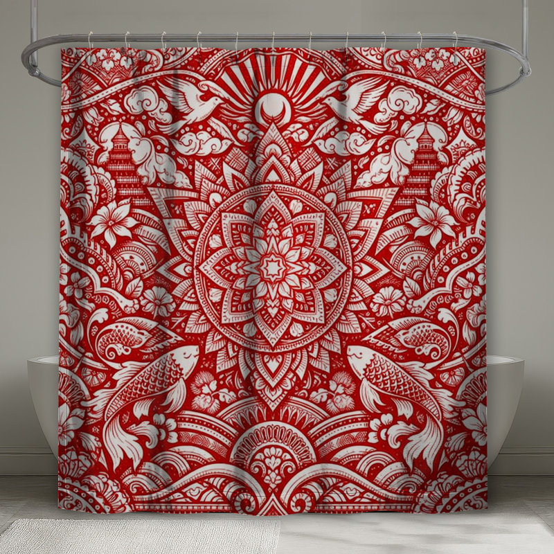 Rideau de douche rouge complexe complexe, 70in W x 72in H