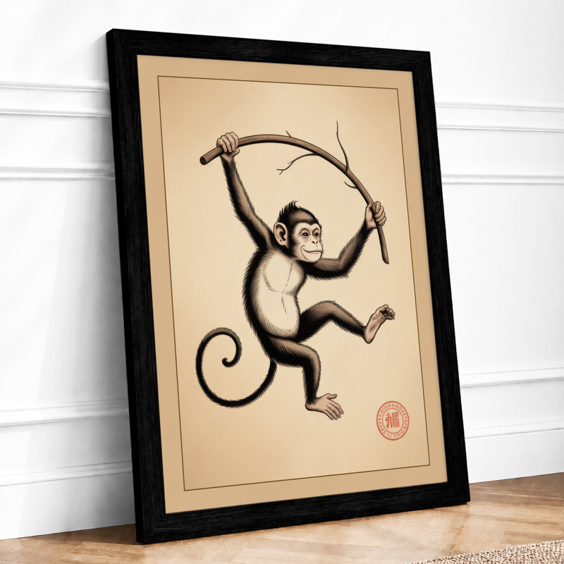 Leaping Chimpanzee Japandi - Print, A2 - 59.4 x 42.0 cm, Black