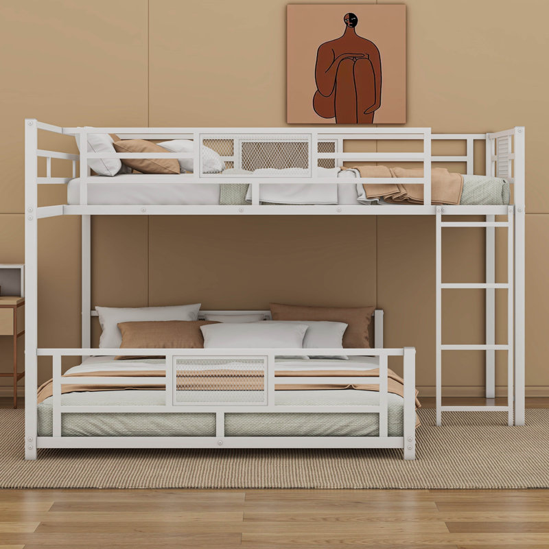 L-Shaped Metal Twin Over Full Size Bunk Bed, White