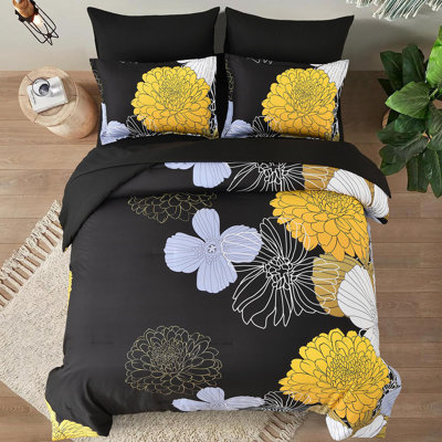 7 Piece Floral Comforter Set Soft Microfiber Bedding Set with Comforter Pillowcases Pillow Shams Sheets