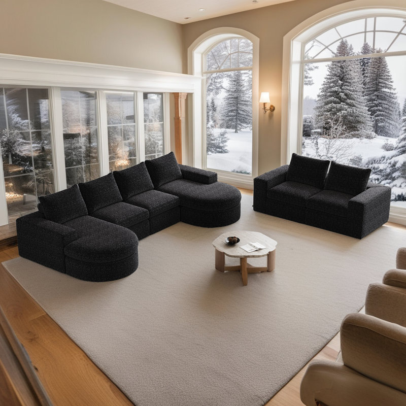Canapé modulaire modulaire - Système de coussin double couche et coussins de cou amovibles, Noir
