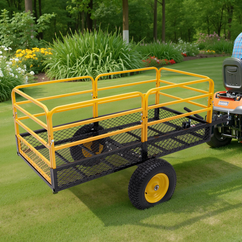 Remorque utilitaire de jardin robuste AMERLIFE, remorque de remorquage de VTT de 1 500 lb 20 pi cu UTV avec chariot de basculement avec côtés amovibles et poignée pratique, chariot de tondeuse à gazon pour tracteur