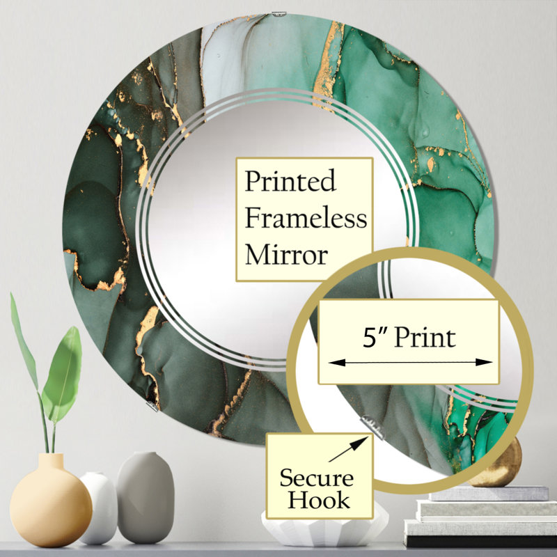 Turquoise et gris luxueux abstrait Art fluide I - miroir mural moderne, 24 po x 24 po