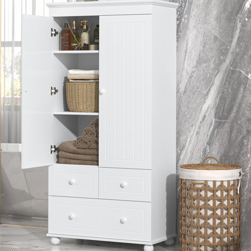 Grande armoire de rangement avec trois tiroirs pour la salle de bain, Blanc