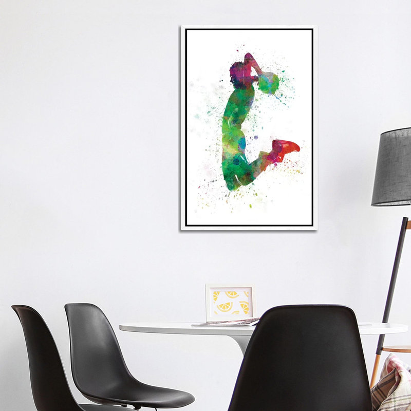 Young Man Basketball Player Dunking II by Paul Rommer - Painting on Canvas, White Framed, 101.6 cm H x 66.04 cm W