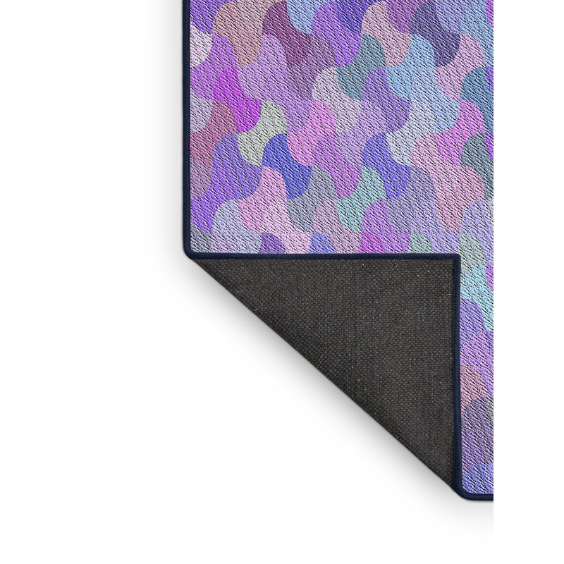 Tapis bleu/rose à motifs, Rectangle 6 pi x 9 pi