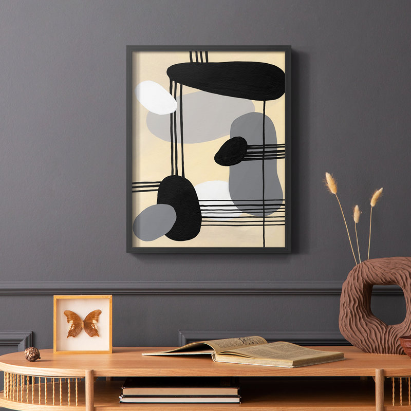 «Interconnected Shapes II», reproduction encadrée - bois massif, Noir, H 14 po x l 11 po