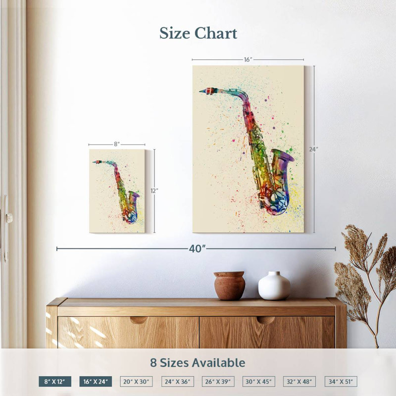 Abarca, saxophone abstrait I, H 12 po x l 8 po