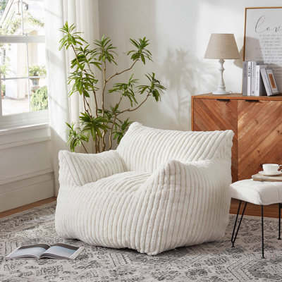 Oversized  Faux Fur Upholstered Foam Filled Bean Bag Chair with Armrests for Adults by Trule