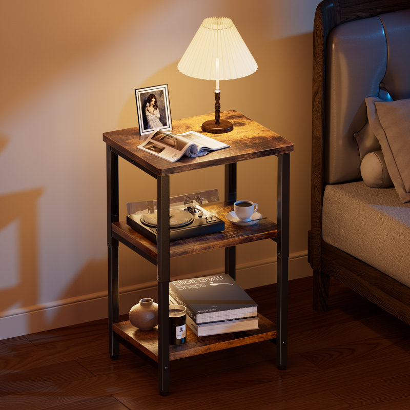 Table d'appoint à 3 niveaux, table de bout à hauteur réglable avec tablette de rangement, table de chevet pour chambre à coucher, salon, bureau et tout petit espace, brun rustique facile à assembler