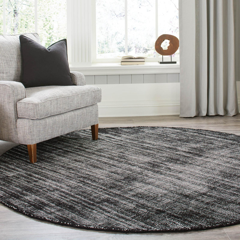 Tapis uni / rayé Liabah de couleur mûre / ivoire, Rond 3 pi 3 po