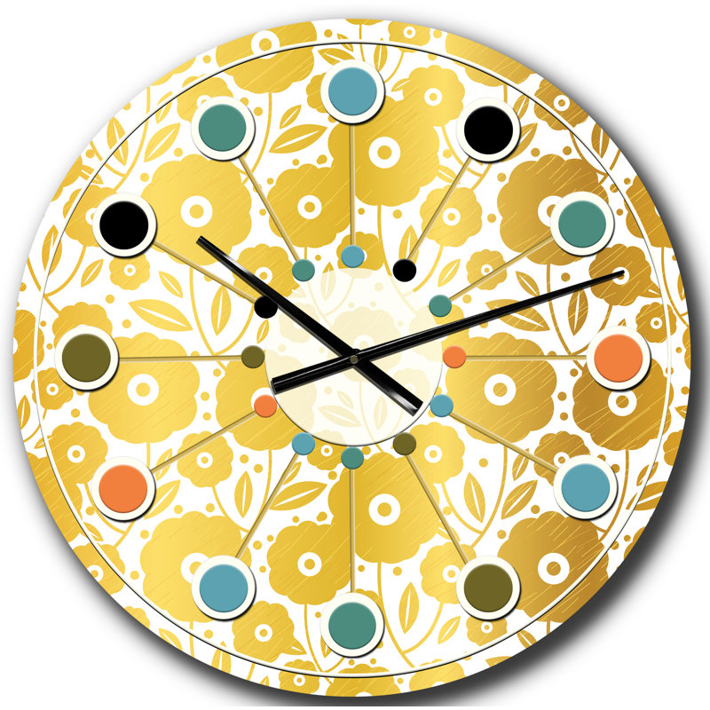 Horloge murale Golden Floral I - Mid-Century, Grand