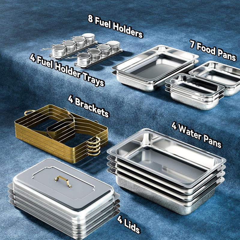 Chafing Dish Buffet Set, 9QT High Grade Chafing Dishes for Buffet, Chafers and Buffet Warmers Sets for Wedding, Rolled-Edge Design with Gold and Silver, 4 Pack