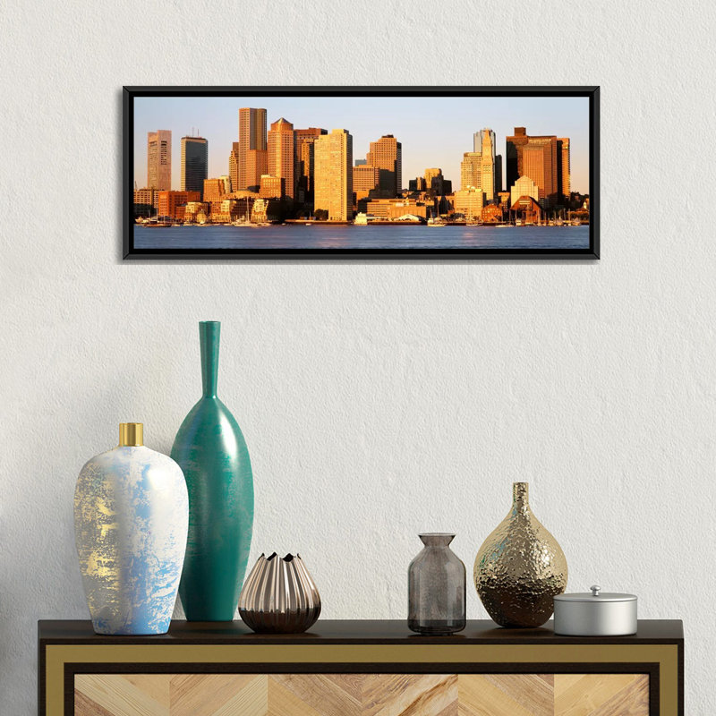 Sunriseskyline, boston, massachusetts, états-unis-reproduction de photo sur toile tendue, H 24 po x l 72 po x P 1,5 po
