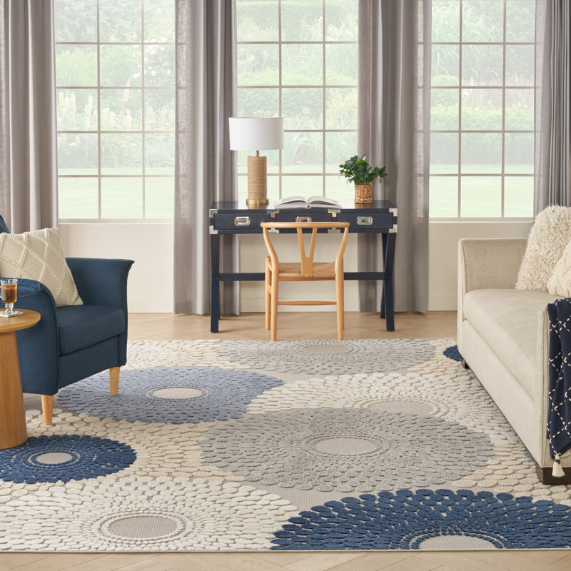 Tapis intérieur / extérieur bleu / gris Aloha, Rectangle 7 pi 10 po x 10 pi 6 po