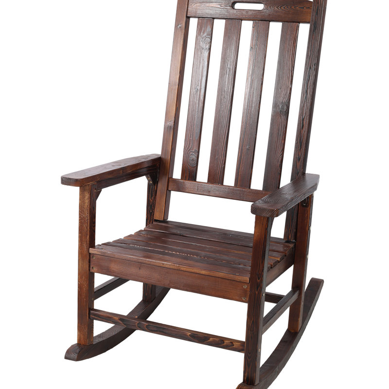 Fauteuil à bascule brun surdimensionné avec dossier haut, bois de sapin, bascule lisse, bascule intérieure / extérieure pour l'intérieur et l'extérieur, siège surdimensionné, large et confortable