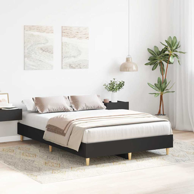 Bed Frame No Mattress Engineered Wood, Black, Small Double (4')