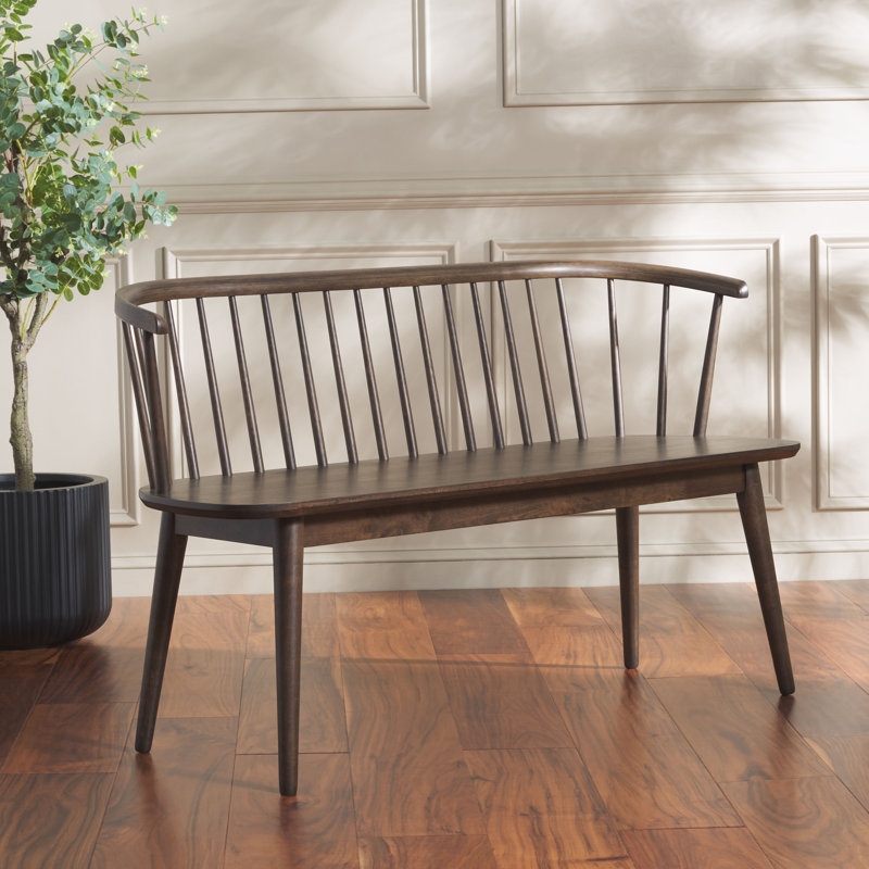 Blanchard Solid Wood Curved Spindle Bench, Dark Walnut