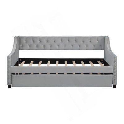 Elanah Upholstered Daybed with Trundle, Botton Tufted Design Bed by Lark Manor