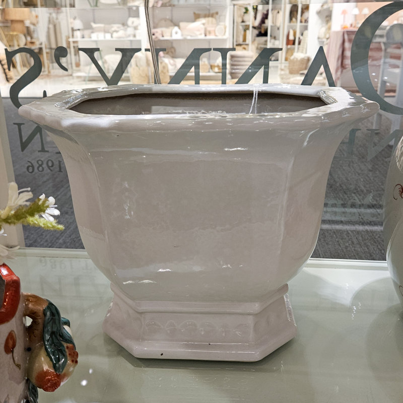 Handmade Ceramic Basin, 10.5" H x 13.5" W x 11" D, White