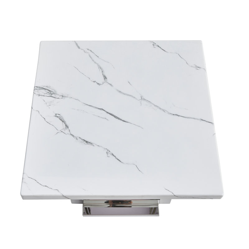 White Marble and Gold Steel 3-Piece Living Room Table Set