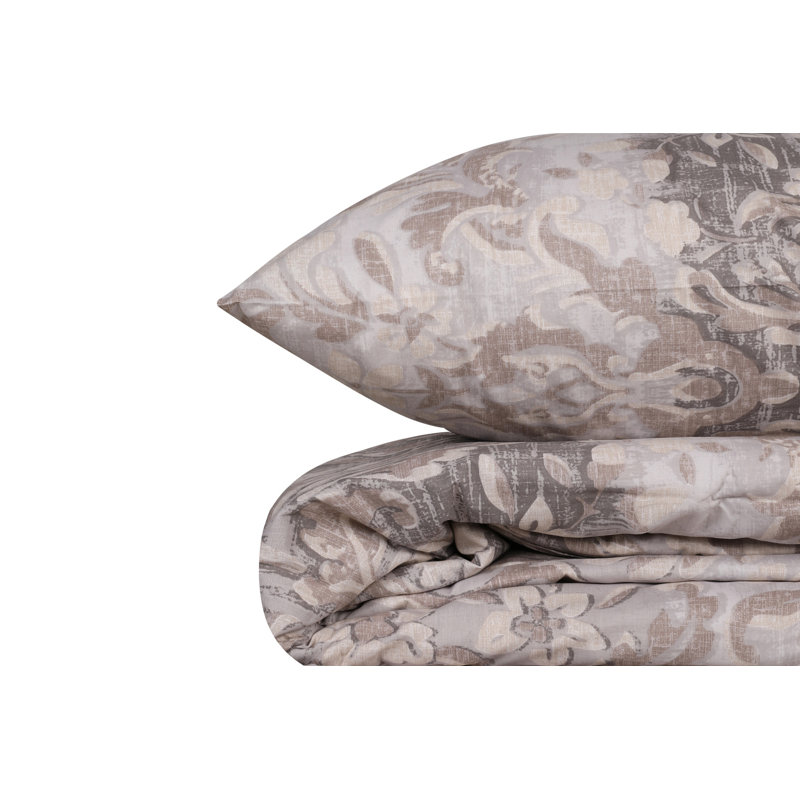 Ensemble de housse de courtepointe 100% coton Ranforce King, brun et gris | Housse de couette 94,5 x 86,6 et 2 taies d'oreiller 23,6 x 23,6 | Lavable à la machine, 145 fils, fermeture à boutons pour couette, enveloppe pour taies d'oreiller | Ensemble de literie élégant et confortable