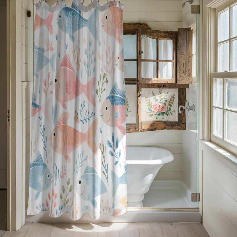 Mignon aquatique Prints - rideau de douche standard 1 pièce, H 74 po x l 71 po