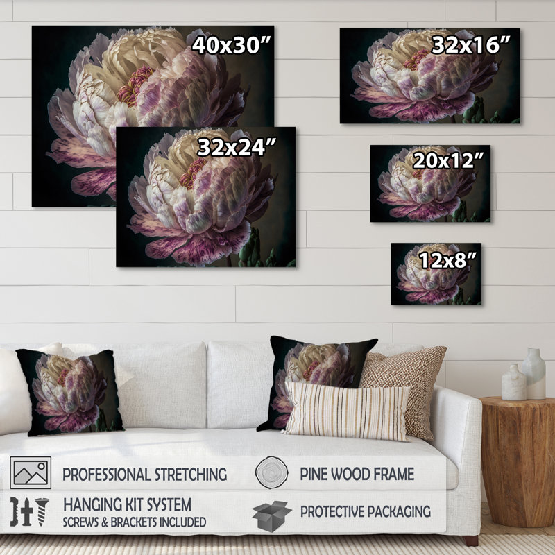 «Blossoming Pink and White Peony II», reproduction sur toile, Toile tendue, L 40 po x H 30 po