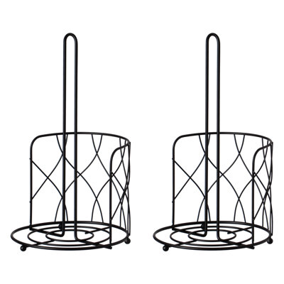 Ensemble de 2 porte-serviettes en papier Basicwise - Support en fer noir avec base antidérapante lestée, déchirure à une main, base surélevée pour garder les serviettes au sec, distributeur de cuisine ou de salle de bain moderne