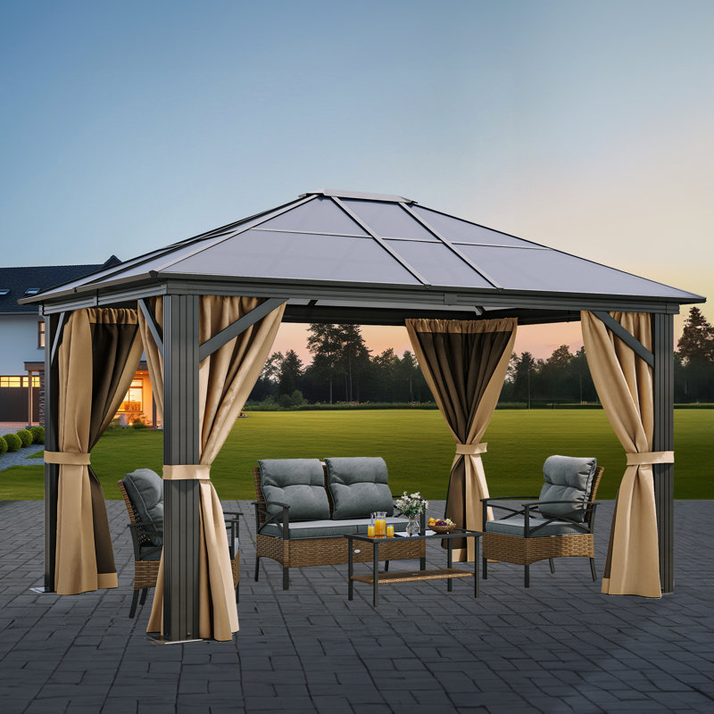 12 Ft. W x 10 Ft. D Aluminum Patio Gazebo, Brown