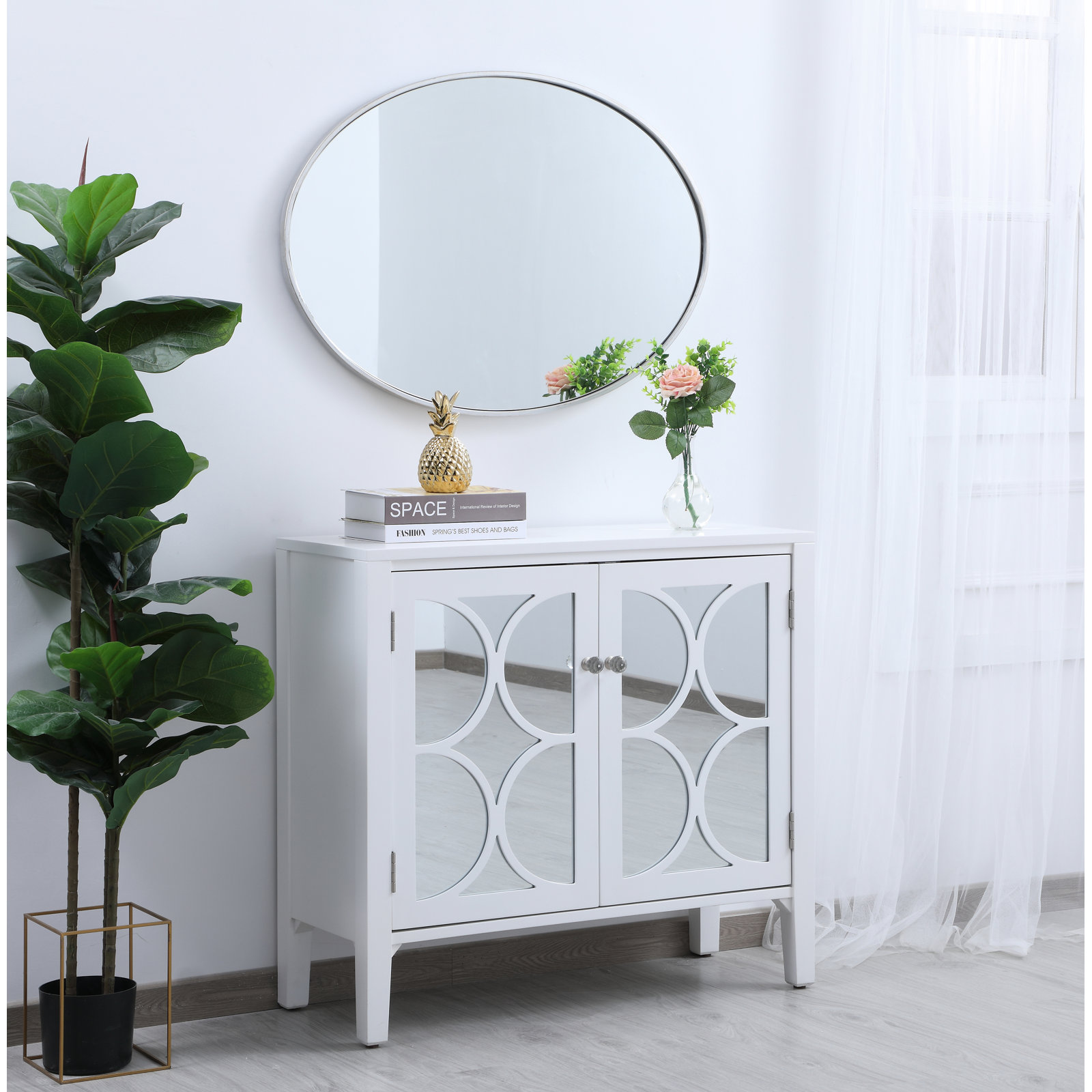 Sabine Metal Oval Wall Mirror, 24" H x 34" W, Silver