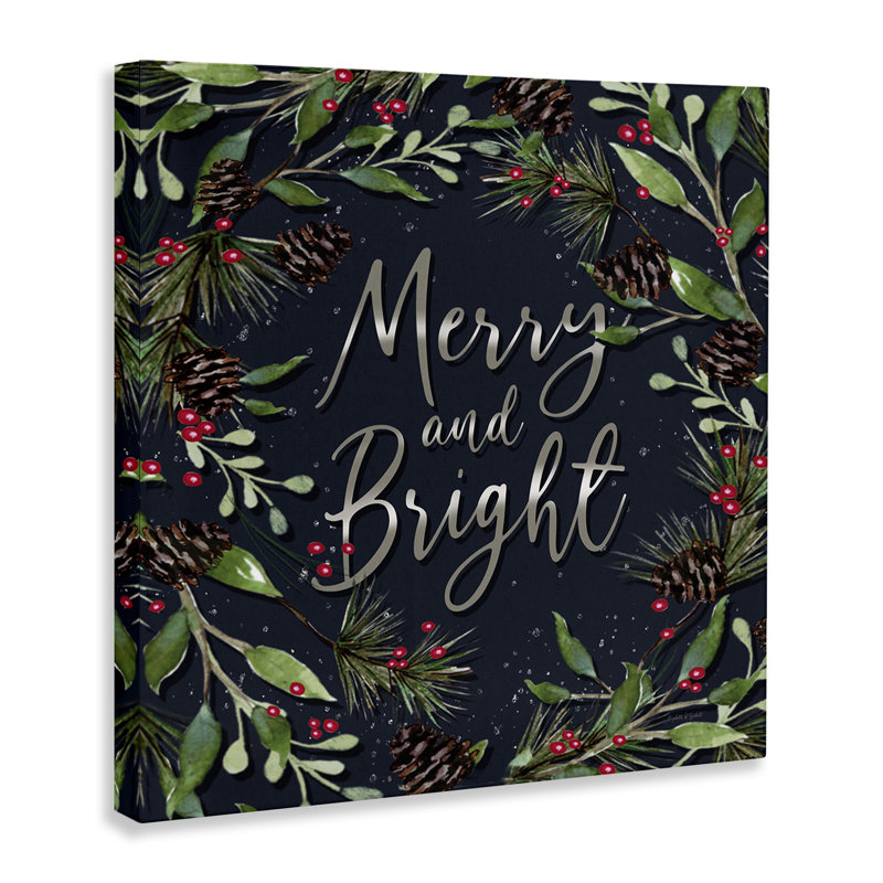 Merry & Bright avec toile de feuilles de houx, design par Elizabeth Tyndall, H 17 po x l 17 po
