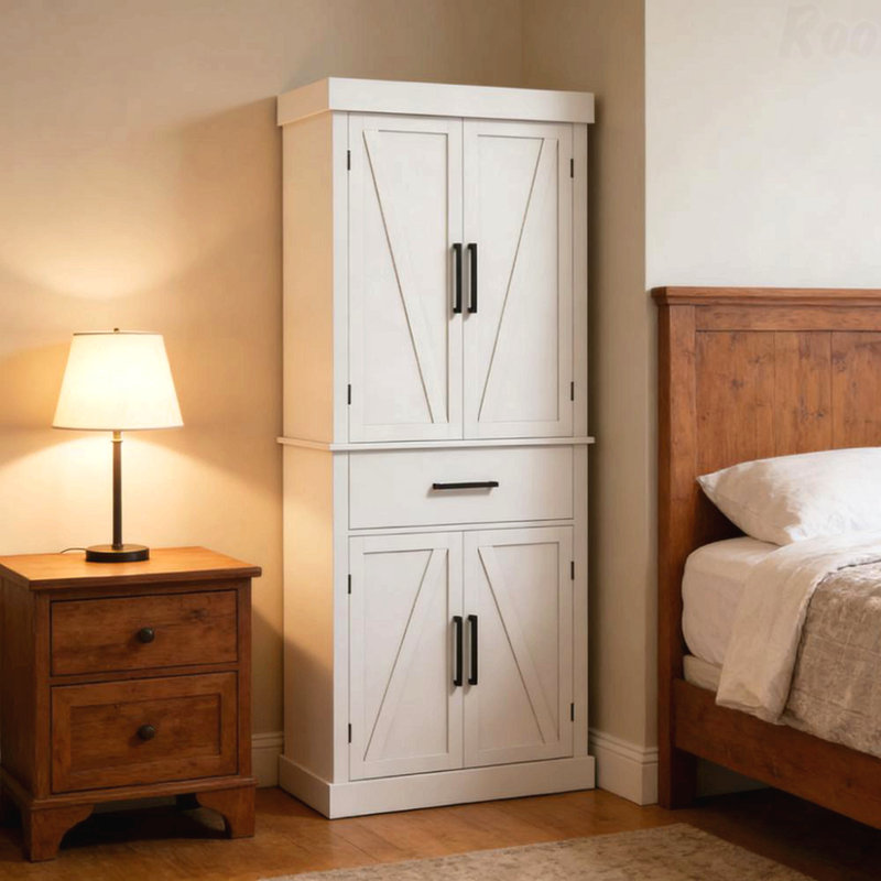 Armoire de cuisine, armoire de cuisine haute, avec tiroir, tablette à 5 niveaux et tablettes réglables
