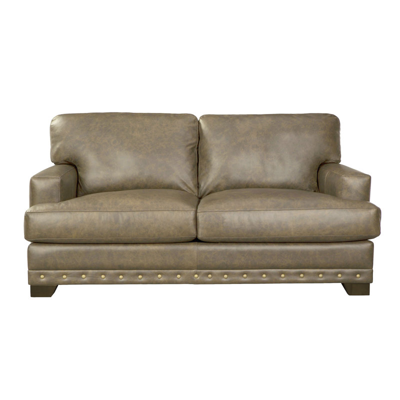 Nixson Upholstered 71'' Sofa, Nixson Taupe Genuine Leather