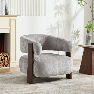 Fauteuil baquet moderne avec dossier arrondi incurvé, chaise d'appoint rembourrée avec structure en bois pour le salon, la chambre à coucher